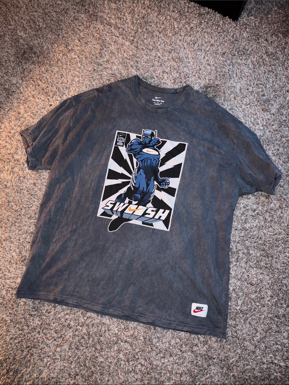 Nike Swoosh Man Men’s Blackwashed Short Sleeve Tee with Blue Graphic